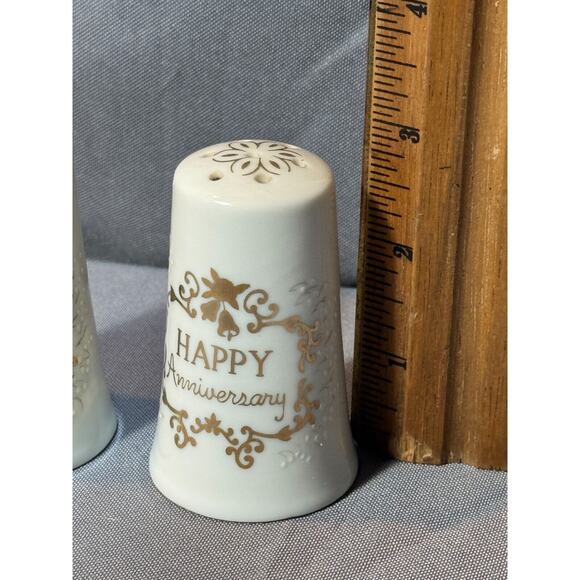 Vintage 25th Anniversary Porcelain Salt & Pepper Shakers w/Rubber Stopper - Picture 5 of 7